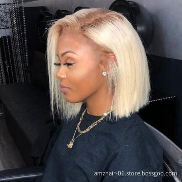 Brazilian Cuticle Aligned Virgin Hair Human Hair 1B Pink Red Grey Blue Purple Color Short Bob Lace Front Wigs For Black Women